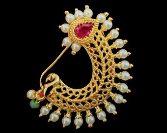 Pressed Nath/ Nose Ring /Marathi nose ring /NON Piercing Indian Nose Ring/ CLIP ON Nosepin/ Nathini / Nose clips