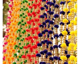 Latkan Wall pom pom Hanging - Vibrant Floral Home Decor / garland / backdrop decor