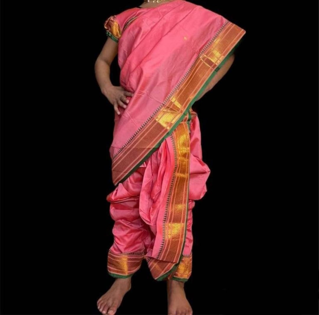 Babyhug Half Sleeves Blouse And Zari Bordered Nauvari Saree - Green