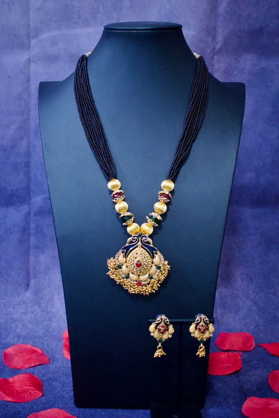 Peacock Design Mangalsutra Necklace Set With Earrings Etsy Australia