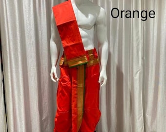 Ready-made / stitched dhoti/lungi and Angavastram Set with mobile pocket for House warming/ Pooja / Wedding and Auspicious Ceremony