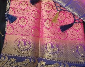 Grand Brocade Silk Saree in Kanchipuram Style with Elaborate Border