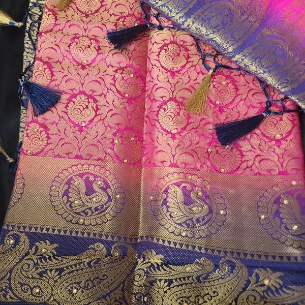 Grand Brocade Silk Saree in Kanchipuram Style with Elaborate Border