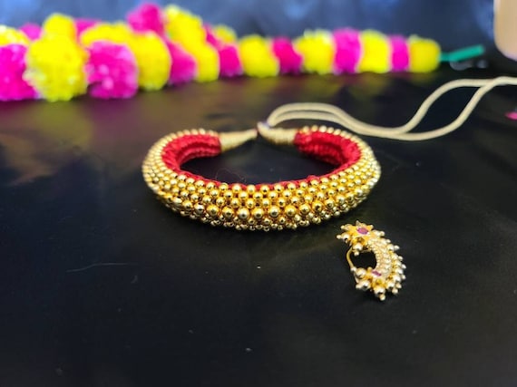Kolhapuri Thushi With Nath gold 
