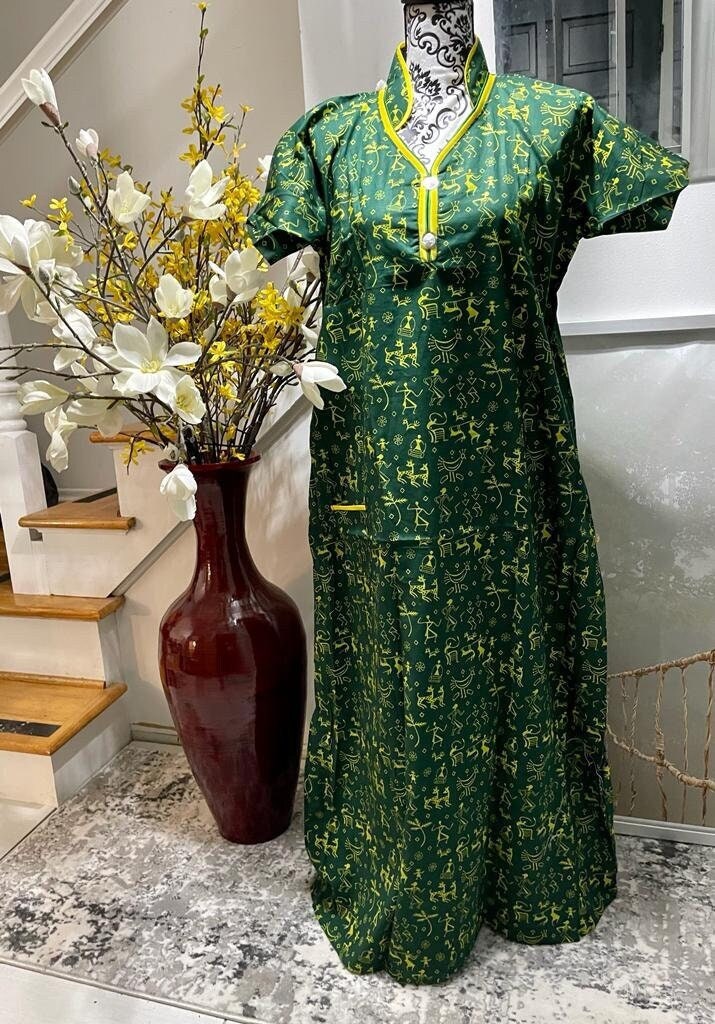 chinese dress ladies Cotton Printed Indian Nighty Maxi Night Gown For Women's (Red, Free Size)  at Amazon Women's Clothing store