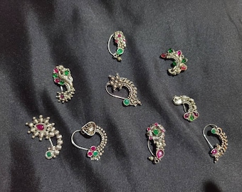 Silver oxide Pressed Nath/ Nose Ring /Marathi nose ring /NON Piercing Indian Nose Ring/ CLIP ON Nosepin/ Nathini / Nose clips