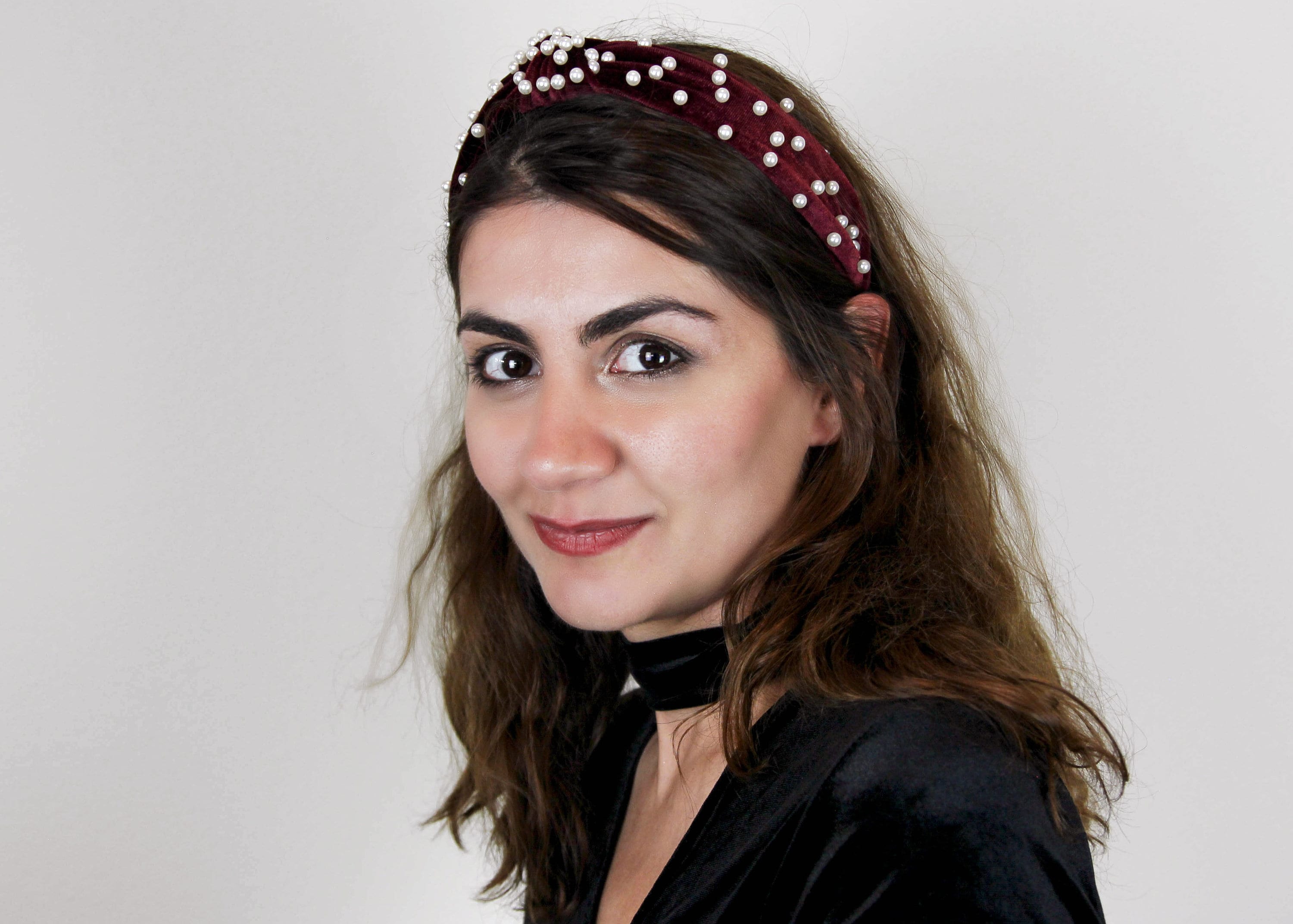 Velvet Pearl Headband Set: Knotted Headband & Bow Scrunchie 