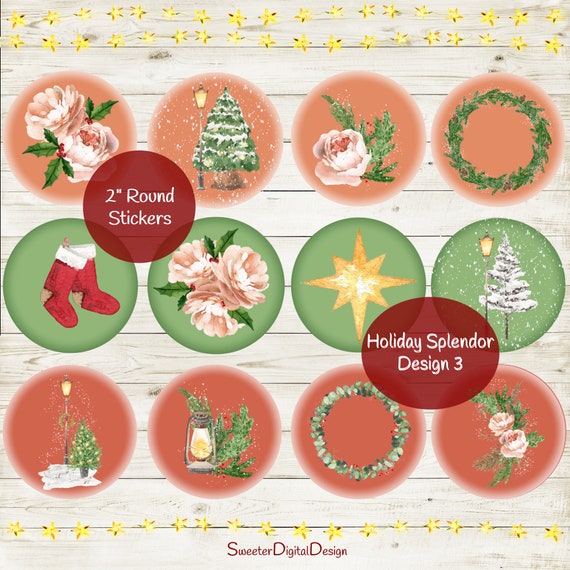 Printable Christmas Stickers Digital Download 2 Round - Etsy