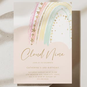 Cloud Nine Birthday Invitation | Editable Pastel Sky Party Template | 9th Birthday Invite for Girl | Instant Digital Download