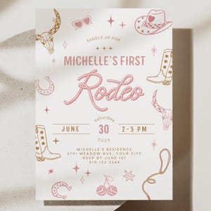 Pink First Rodeo Birthday Invitation: Cowgirl Party (Digital Download)