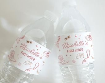Pink First Rodeo Water Bottle Label: Cowgirl Birthday Party (Digital Download)