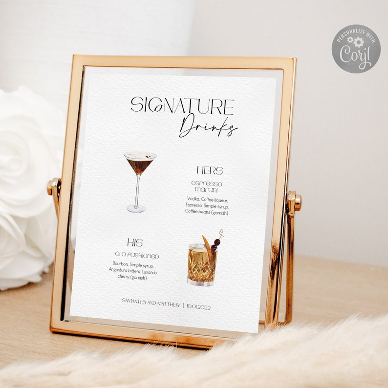 Editable Signature Drink Sign Template Printable Signature - Etsy