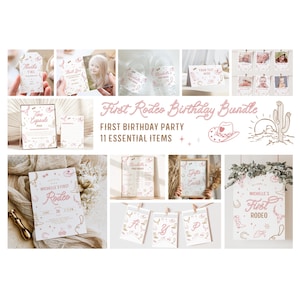 Pink First Rodeo Party Bundle – Editable Cowgirl Birthday Decor – Printable Invite, Signs, Tags & More – Western Party Set for Girls