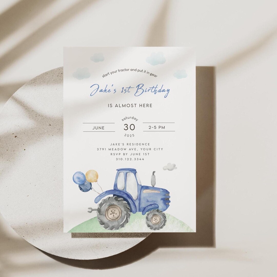 Blue Tractor Birthday Invitation – Farm Party, Boys (digital Download ...