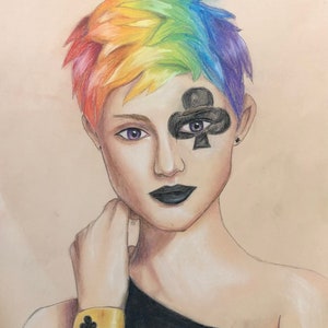 Queen of Clubs Chalk Pastel / Retrato a lápiz de colores