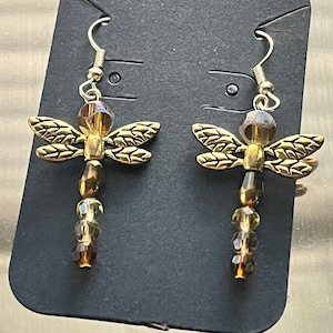Dragonfly Beaded Dangle Earrings // Cottagecore Earrings