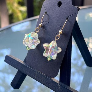 Iridescent Bubble Star Dangle Earrings // Chunky 3-D Star Earrings