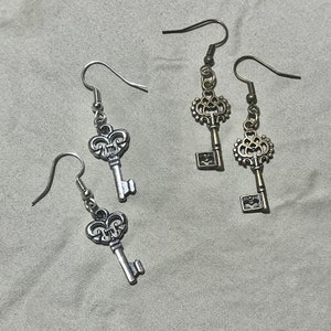 Brass/Silver Dangle Key Earrings // Brass Key Earrings // Silver Key Earrings // Dangle Key Earrings