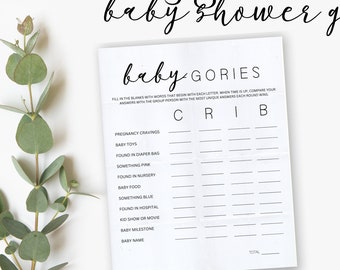 KLEO Baby-Gories, Baby Shower Game, Modern Minimalist Game, Printable Simple Activity, Baby, Mom-To-Be, Gender Reveal Games, Scattergories