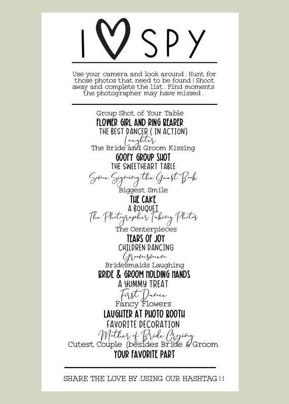 I Spy Printable Wedding Activity Digital Download JPG | Etsy
