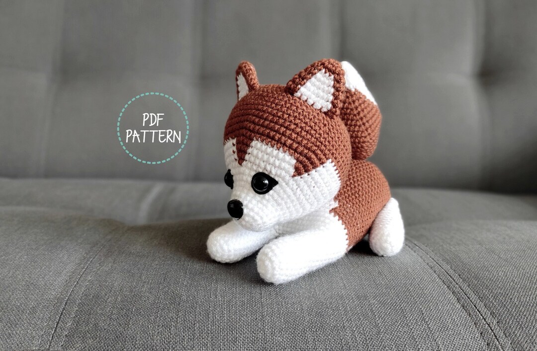 シベリアン ハスキーのルナ (犬のあみぐるみかぎ針編み PDF パターン