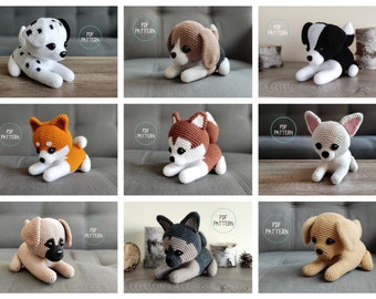 Dog BUNDLE (9 amigurumi crochet patterns - US terms)