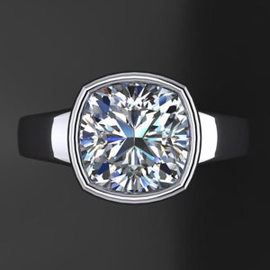 Cushion Cut CZ Or Moissanite Bezel Set Diamond Engagement Ring, Christmas Gift Ring, Solitaire Wedding Ring For Women, Christmas Gift Ring