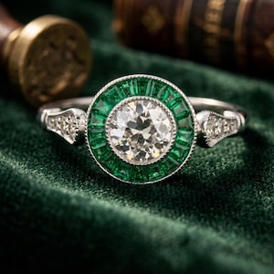 Target Halo Ring, Bezel Set Round Cut CZ Stone Wedding Ring, 14K Gold Art Deco Vintage Style Ring, Antique Engagement Ring, Retro Jewelry