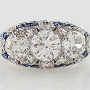 Old European Cut CZ Diamond Art Deco Ring, Engagement Mid Century Ring, Handmade Jewellery, Anniversary Gift Ring, Three Stone Art Deco Ring