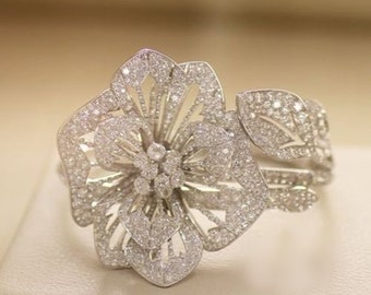 Round Cut Moissanite Diamond Cocktail Ring, Floral Inspire Wedding Ring, Engagement Proposal Ring, Party Wear Ring, Handamde Jewelry