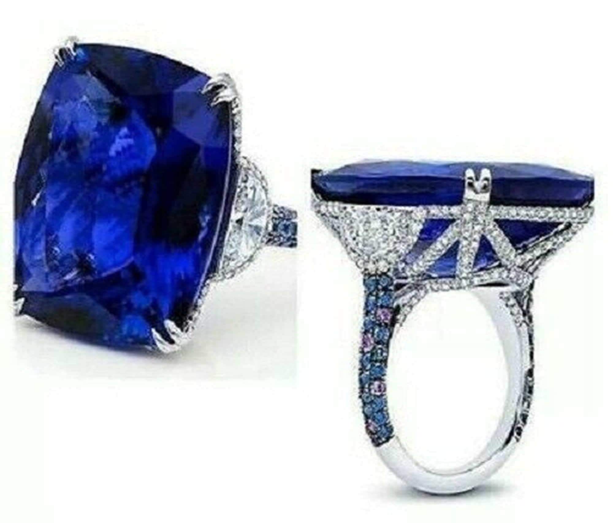 22X18 MM Luxurious Blue Sapphire Cushion CZ Stone Ring, Engagement Cocktail Ring, Party Wear Ring For Her, Wedding Bridal Ring, 925 Silver