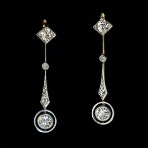 Two Tone Gold Lever Back Earring, Drop Dangle Earring For Women&#39;s, Old European Cut Moissanite Diamond Earring, 14K Gold Vintage Earring