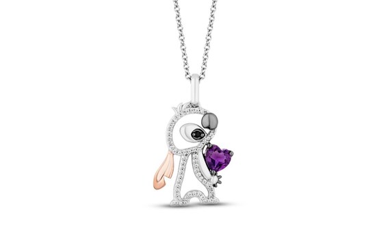 Lilo And Stitch Pendant Necklace, Amethyst Heart Cut CZ Stone Cartoon Inspire Necklace, Two Tone Gold Pendant Necklace, Cute Cartoon Jewelry