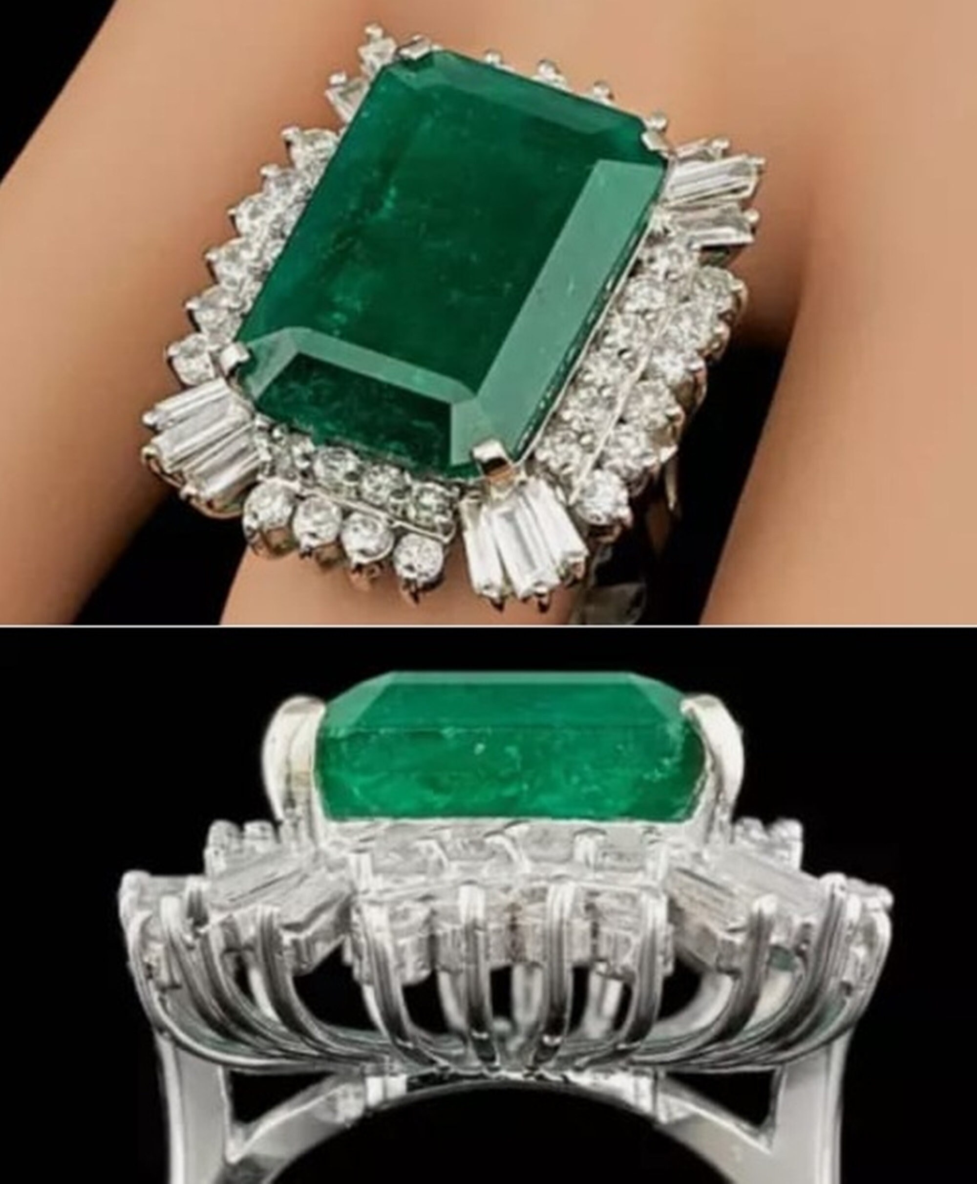 Green Emerald Cut CZ Diamond Halo Set Wedding Ring Cocktail - Etsy