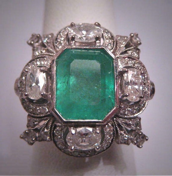 1513MM Green Emerald Cut Diamond Wedding Engagement Ring | Etsy