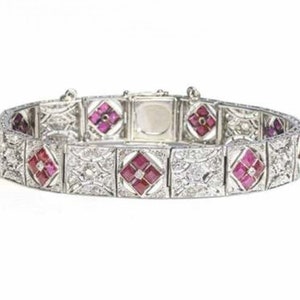 Circa 1930&#39;s Art Deco Bracelet, Pink Princess & Round Cut CZ Stone Vintage Style Bracelet For Gift, Openwork Victorian Bracelet For Women