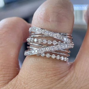 Intertwined Crossover Band Ring, Round Cut Moissanite Diamond Wedding Ring, Multi Layer Criss Cross Band Ring, Party Wear Ring For Women