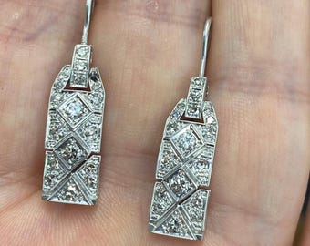 Vintage Art Deco Ear Wire Dangle Earring, Round Cut Moissanite Diamond Edwardian Vintage Look Earring, Birthday Gift, Unique Earring For Her