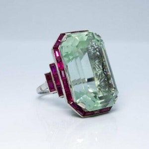 Cocktail Engagement Ring, Green 32*25MM Emerald Cut Diamond Wedding Ring, Handmade Cocktail Ring , Christmas Gift