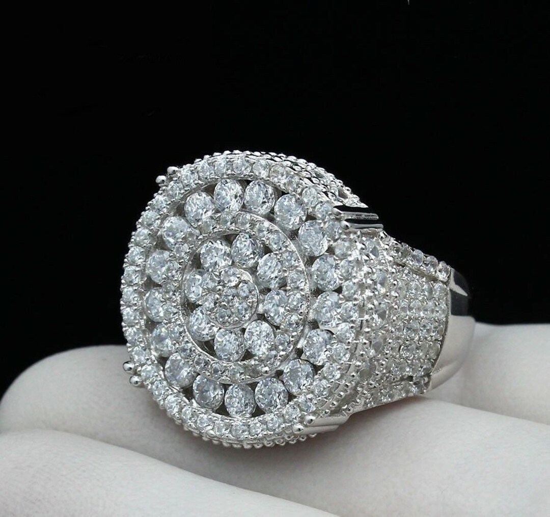 Men's Cocktail Ring CZ & Moissanite Round Cut Cluster Set Etsy