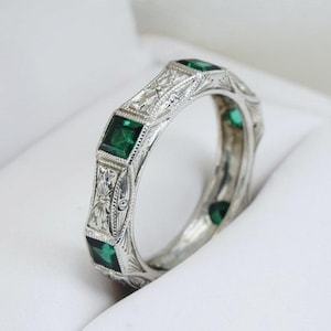 3.00MM Princess Cut Diamond Full Eternity Band Ring, Filigree Style Vintage Inspire Band Ring, Handmade Jewellery, Art Deco Stacking Band