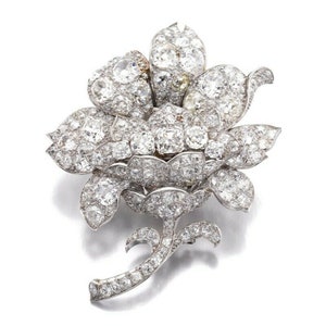 Gorgeous Flower Inspired Diamond Brooch, Old European Cut Diamond Victorian Brooch, Women&#39;s Edwardian Wedding Brooch, Art Deco Silver Brooch