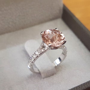 Pink Morganite Round Cut CZ Diamond Split Shank Wedding Ring, Engagement Proposal Ring, ChristmasGift Ring, Solitaire With Accent Ring