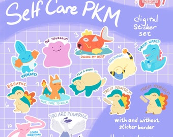Self Care PKM Digital Sticker Set | Cute Kawaii Planning Affirmation Positivity
