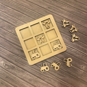 Tractoren en koeien Tic Tac Toe Spel, Houten Bordspel