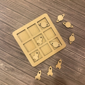 Raketten en Planeten Tic Tac Toe Spel, Houten Bordspel