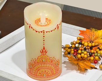 Hand Painted Flameless LED Candle: Thanksgiving Decor
