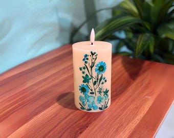 Dried Flower Flameless Candle: Real Wax LED Battery Operated Candle