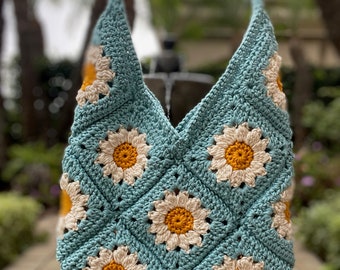 Crochet Granny Square Daisy Tote