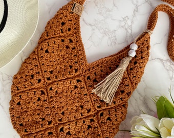 Stylishly Versatile Crochet Granny Square Bag - Granny Square Tote - Multiple Colors Available